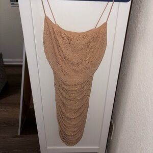 Oh Polly Nude Rhinestone-Embellished Midi Dress